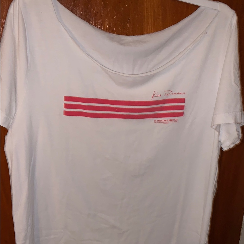Red and White Short Sleeve Tee with King Richard HBOMAX Design